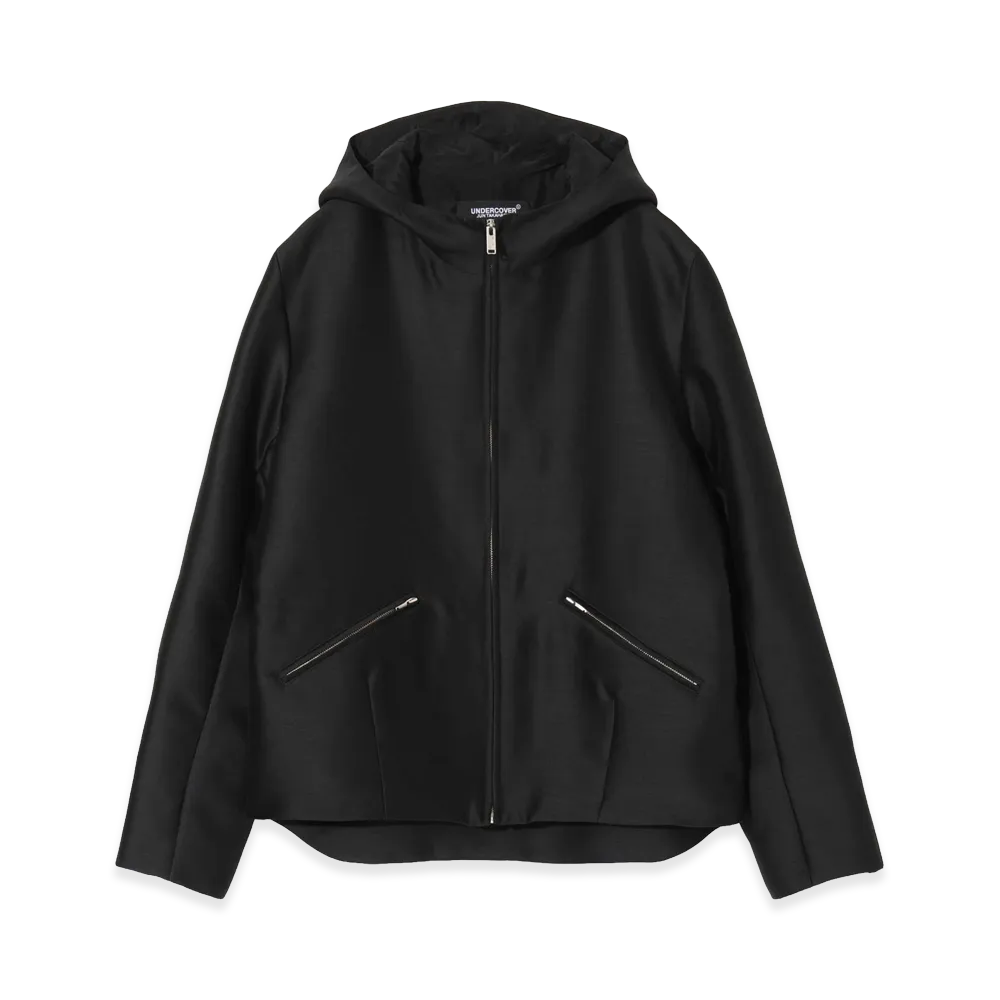 UNDERCOVER Padded Silk Blend Wool Tussah Hoodie "Black"