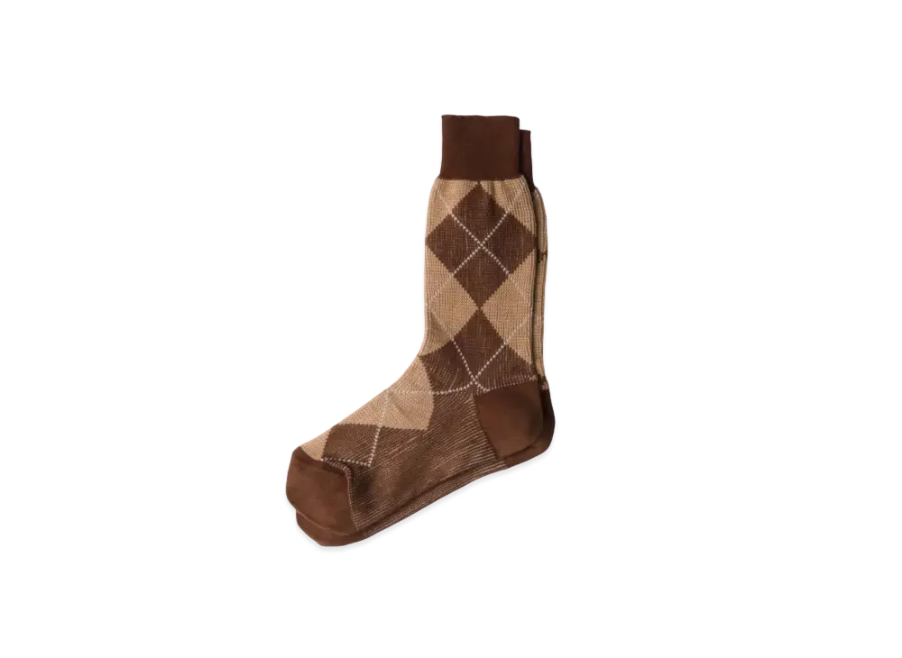 PRADA Men's Argyle Cotton Ankle Socks "Brown"