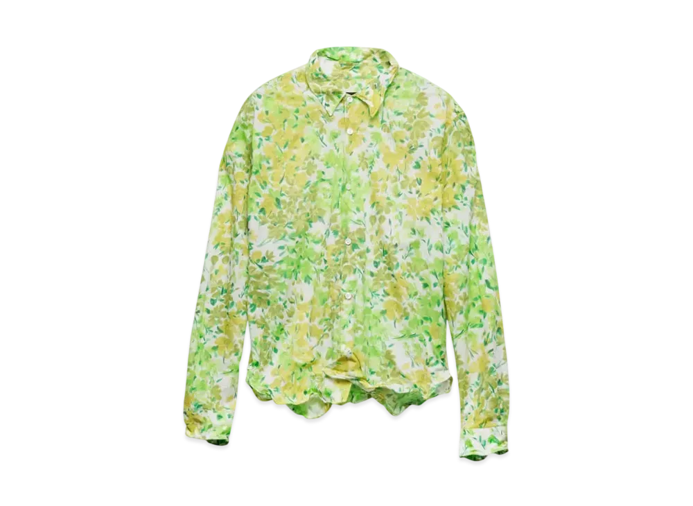 PRADA Men's Printed Cotton Shirt "Yellow Green"