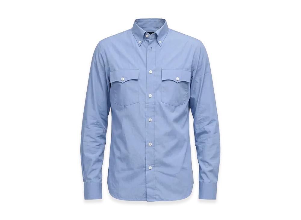 PRADA Button-Down Flap Pocket Cotton Long Sleeve Shirt "Blue"