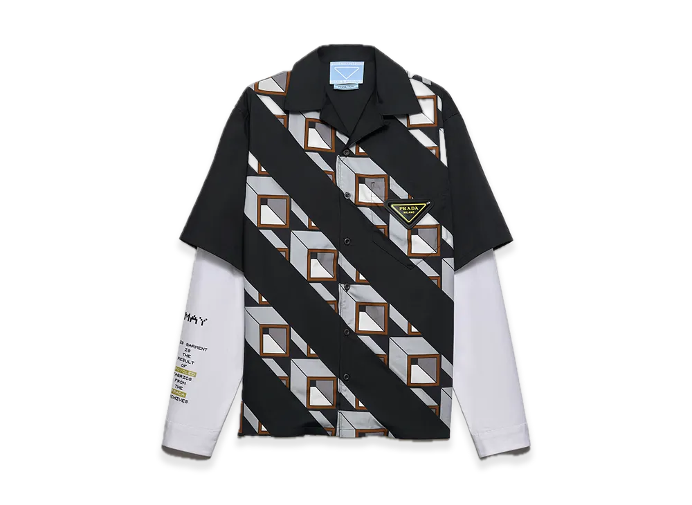 PRADA Timecapsule Printed Cotton Shirt "Black/Light Gray"