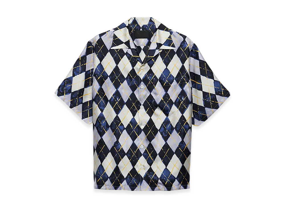 【PRADA】半袖アーガイル柄シルクツイルシャツ PRADA アーガイル シルクツイル 半袖シャツ (PRADA/シャツ
