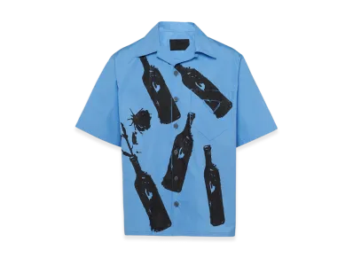 PRADA S/S Printed Cotton Shirt "Light Blue"