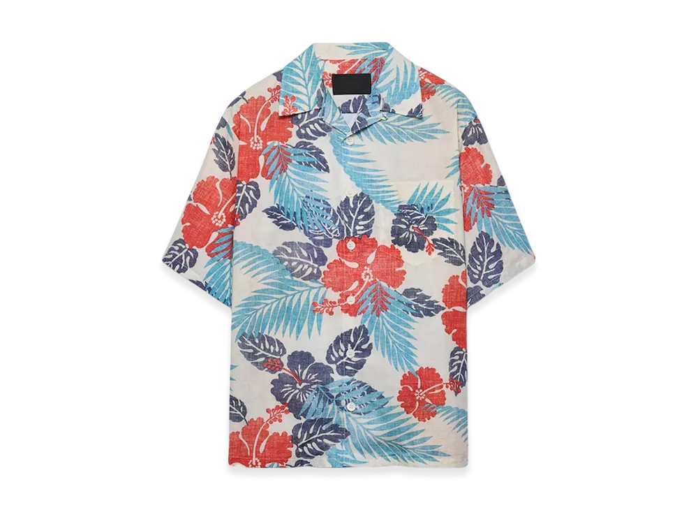 PRADA Printed Cotton Bowling Shirt "Red/Blue"