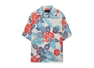 PRADA Printed Cotton Bowling Shirt "Red/Blue"