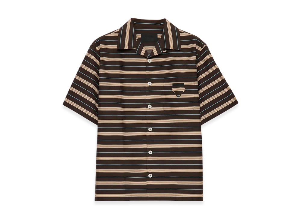 PRADA Striped Cotton and Silk Bowling Shirt "Dark Brown"