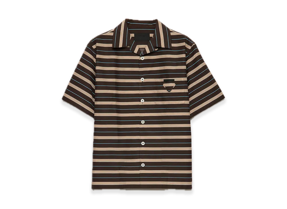 PRADA Stripe Cotton Bowling Shirt "Dark Brown"