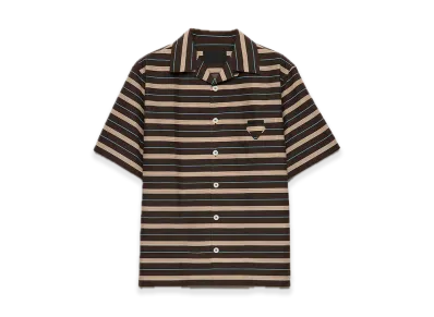 PRADA Stripe Cotton Bowling Shirt "Dark Brown"