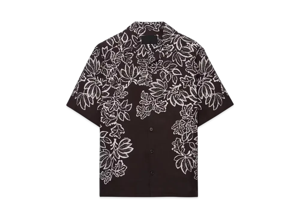 PRADA Men's Printed Cotton Bowling Shirt "Dark Brown"