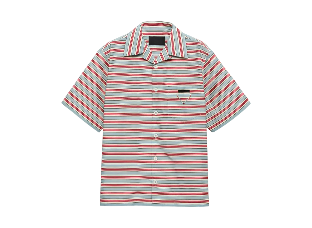 PRADA Men's Striped Cotton Bowling Shirt "Light Blue"