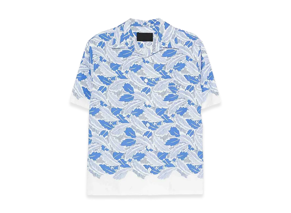 PRADA Short-Sleeved Printed Cotton Shirt "Light Blue"