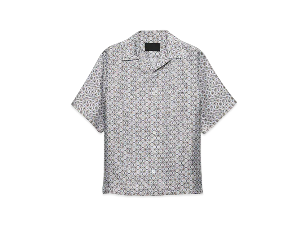 PRADA Men's Short-Sleeved Printed Silk Shirt "Sky Blue"
