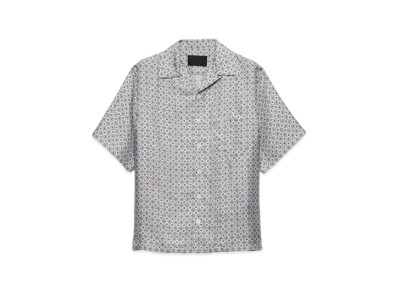 PRADA Men's Short-Sleeved Printed Silk Shirt "Sky Blue"
