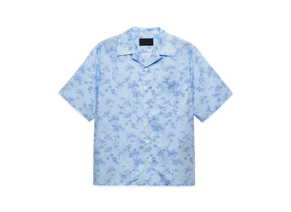 PRADA Men's Short-Sleeved Printed Cotton Shirt "Sky Blue"