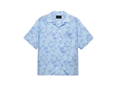 PRADA Men's Short-Sleeved Printed Cotton Shirt "Sky Blue"