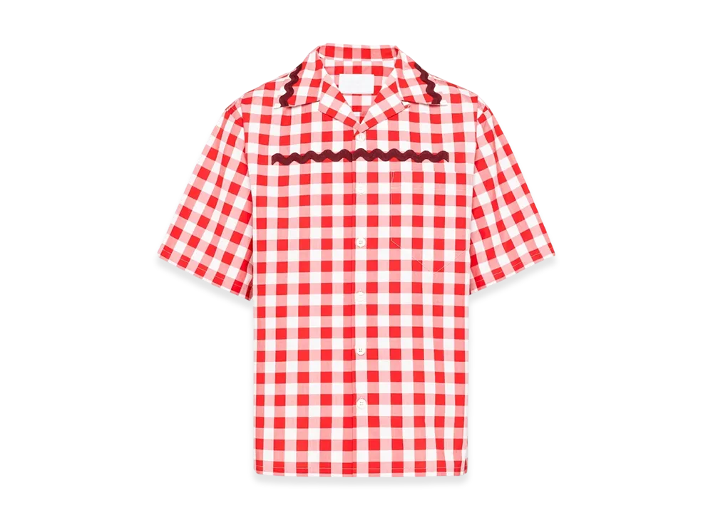 PRADA Short Sleeve Cotton Shirt "White/Red/Burgundy"