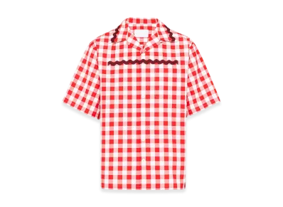 PRADA Short Sleeve Cotton Shirt "White/Red/Burgundy"