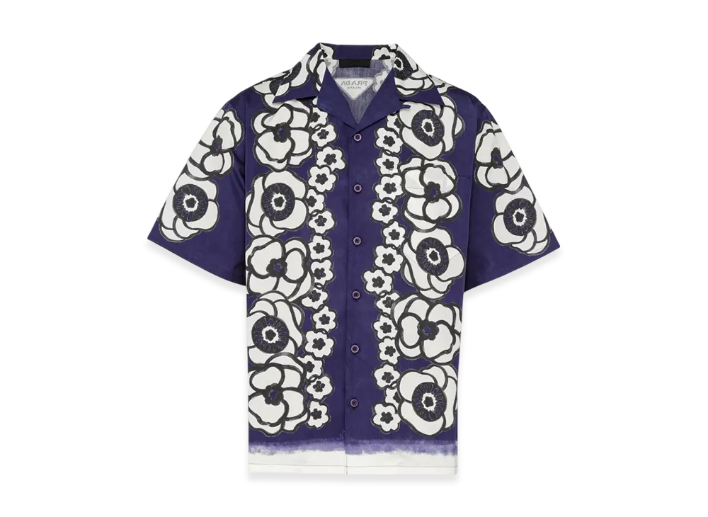 PRADA Short Sleeve Cotton Shirt "Blue/Beige"