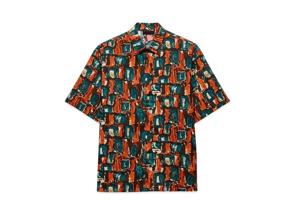 PRADA Men's Short-Sleeved Cotton Shirt "Orange"