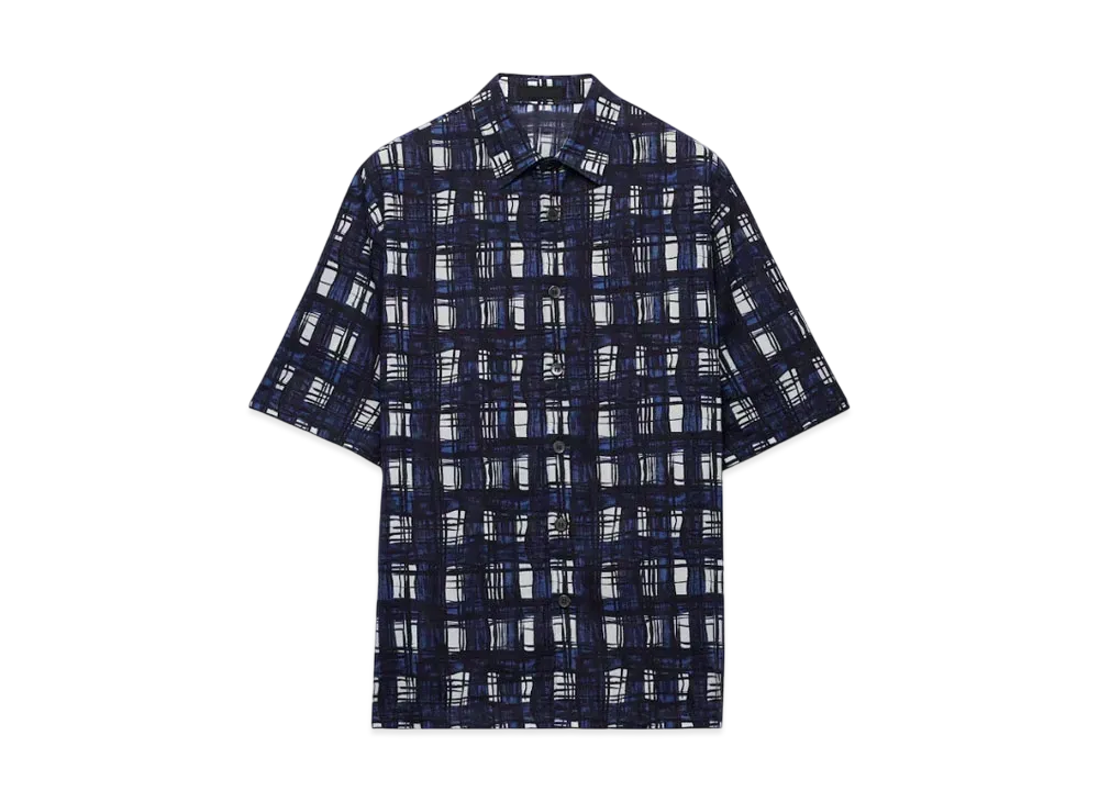 PRADA Men's Short-Sleeved Cotton Shirt "Navy"