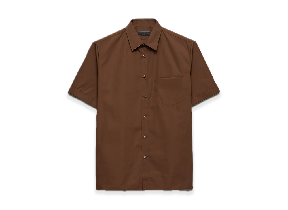 PRADA Short-Sleeve Cotton Blend Shirt "Dark Brown"