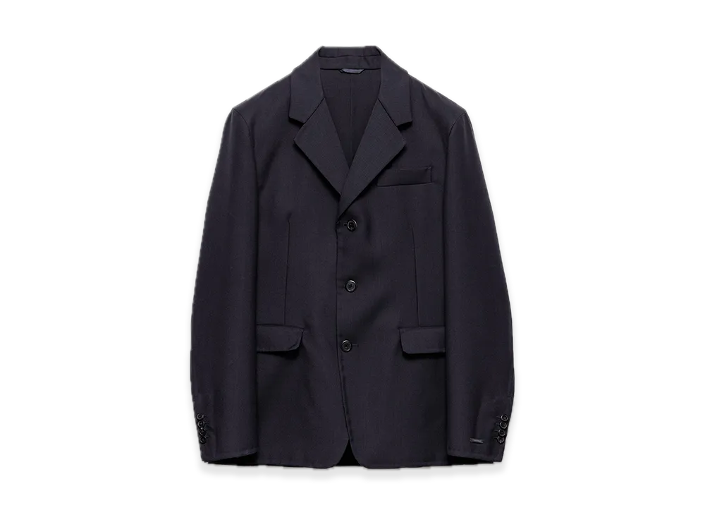 PRADA Single-Breasted Wool Blend Jacket "Navy"