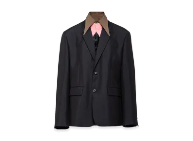 PRADA Single-Breasted Mohair Wool Jacket "Navy"