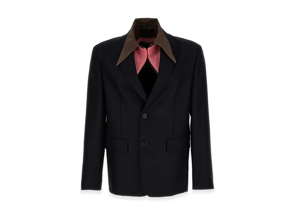 PRADA Removable Collar Single-Breasted Blazer "Dark Blue"