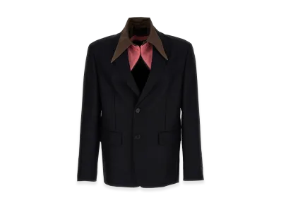 PRADA Removable Collar Single-Breasted Blazer "Dark Blue"