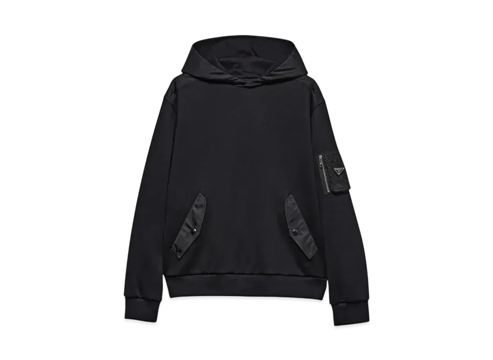 PRADA Men's Cotton Fleece and Re-Nylon Hoodie "Black/Black"