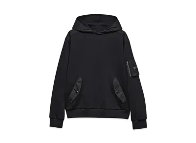 PRADA Men's Cotton Fleece and Re-Nylon Hoodie "Black/Black"