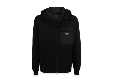 PRADA Stretch Cotton Fleece Hooded Sweatshirt "Black"