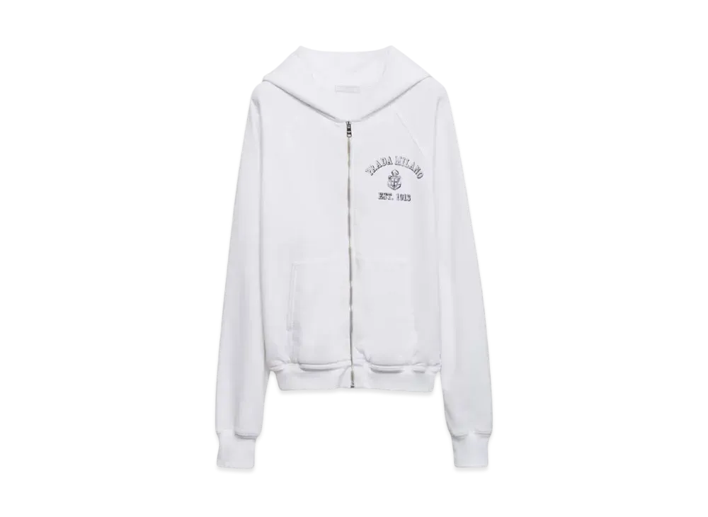 PRADA Men's Cotton Fleece Hoodie "White/Navy"