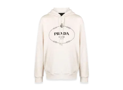 PRADA Logo Embroidered Drawstring Hoodie "Beige"