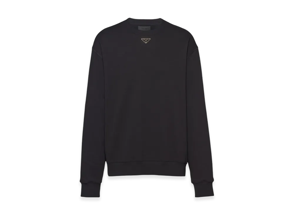PRADA Oversized Cotton Sweatshirt with Triangle Logo "Black"