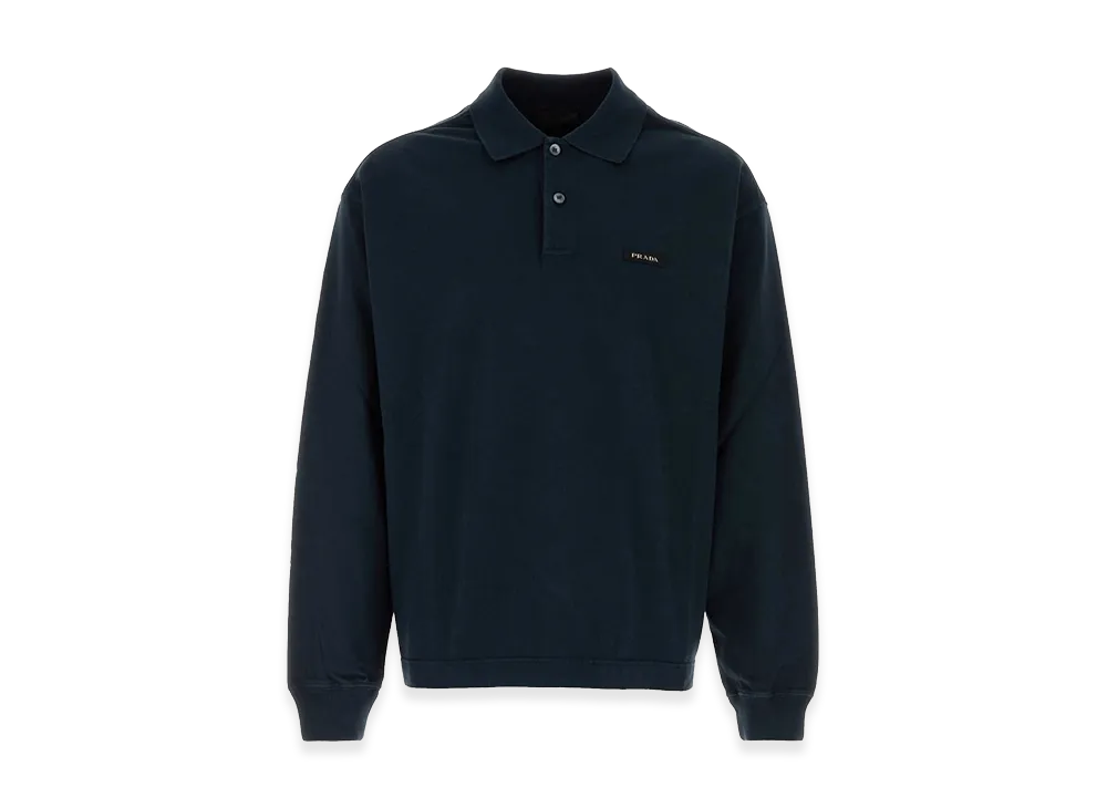 PRADA Cotton Long Sleeve Polo Shirt "Navy Blue"