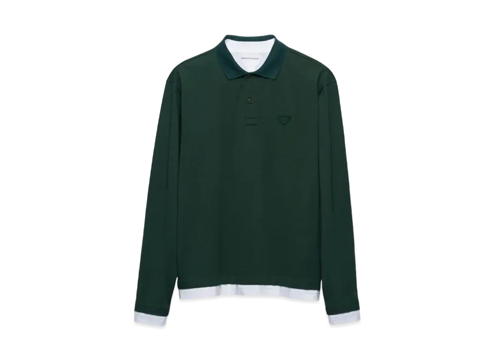 PRADA Men's Long-Sleeved Cotton Polo Shirt "Dark Green"