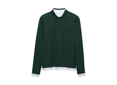 PRADA Men's Long-Sleeved Cotton Polo Shirt "Dark Green"