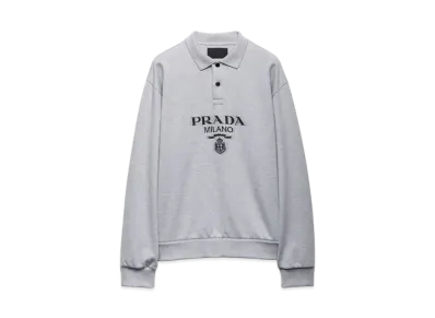 PRADA Men's Long-Sleeved Cotton Polo Shirt "Light Gray"