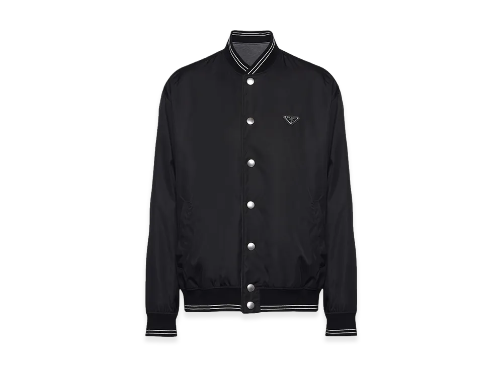PRADA Reversible Re-Nylon Cotton Fleece Bomber Jacket "Black/Slate Gray"