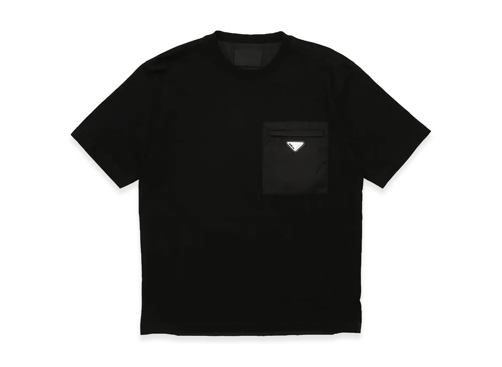 PRADA Logo Pocket Triangle Logo Plate Crewneck Cotton Short Sleeve T-Shirt "Black"