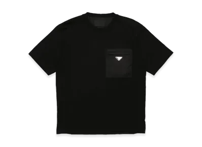 PRADA Logo Pocket Triangle Logo Plate Crewneck Cotton Short Sleeve T-Shirt "Black"