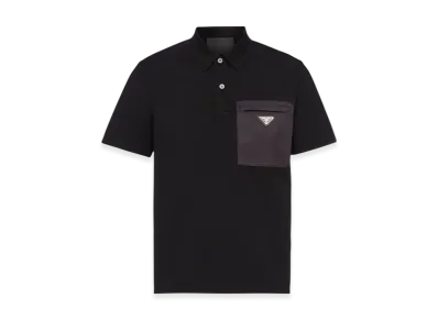 PRADA Stretch Cotton Polo Shirt Nylon Details "Black/Black"