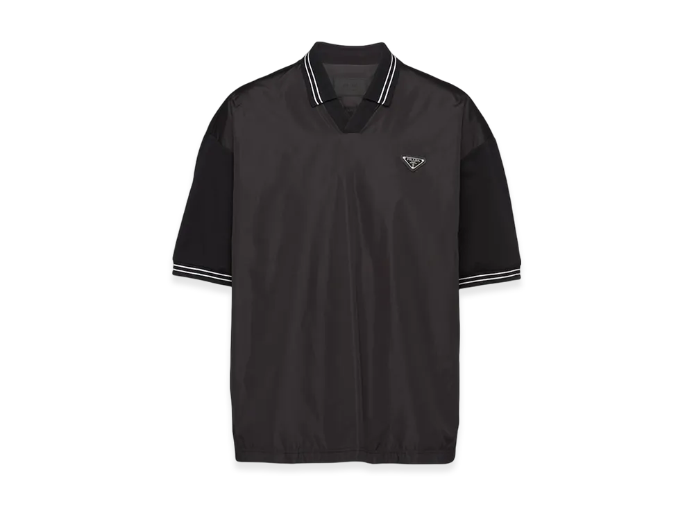 PRADA Pique Polo Shirt Re-Nylon Detail "Black/Black"