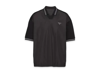 PRADA Pique Polo Shirt Re-Nylon Detail "Black/Black"