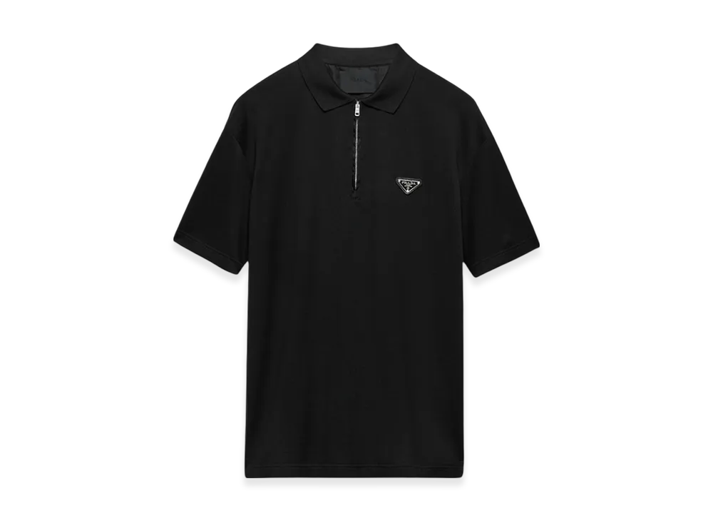 PRADA Re-Nylon Details Pique Polo Shirt "Black"