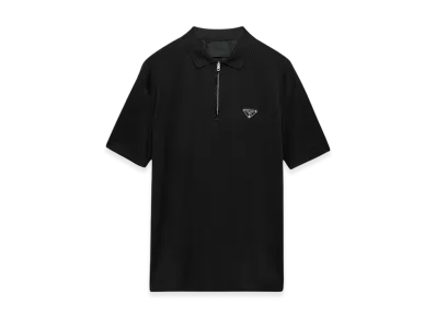 PRADA Re-Nylon Details Pique Polo Shirt "Black"