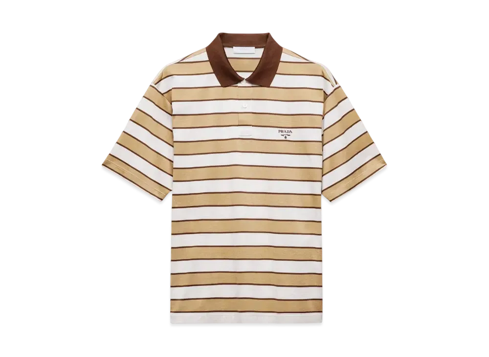 PRADA Men's Cotton Polo Shirt "Off White/Camel"
