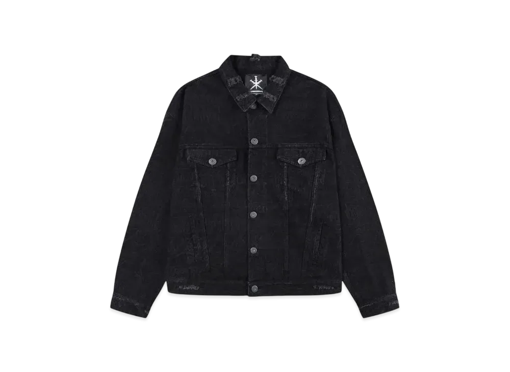 Unknown London Multi Logo Laser Printed Denim Jacket "Black"
