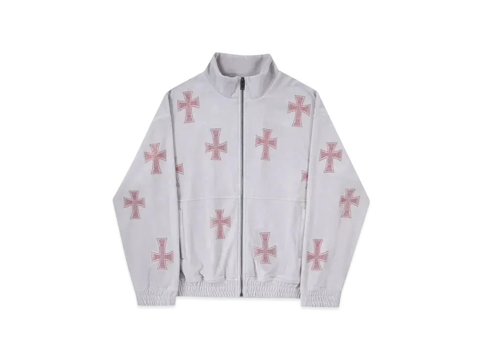 Unknown London Velour Rhinestone Track Jacket "Grey"